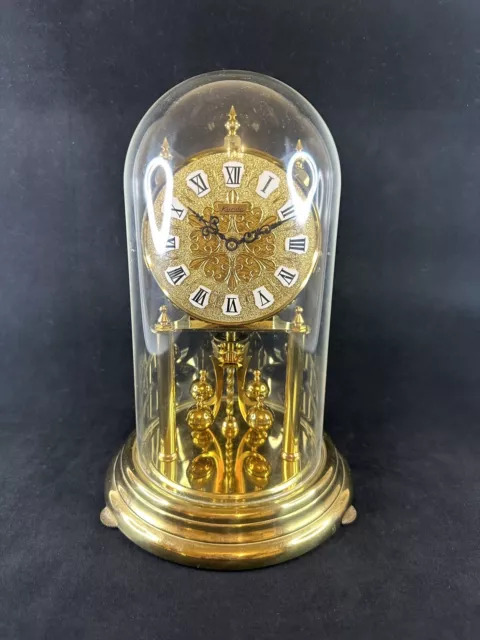 Antique Large 400 Day Anniversary Mantel Clock Plastic Dome Brass Made W.Germany