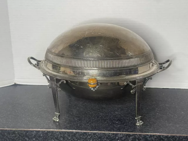 Antique Silverplate Dome Roll top Warming Serving Dish