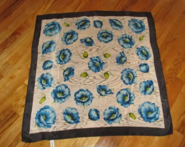 Diane Von Furstenberg Turquoise Blue Floral 100% Silk Square Scarf 30"