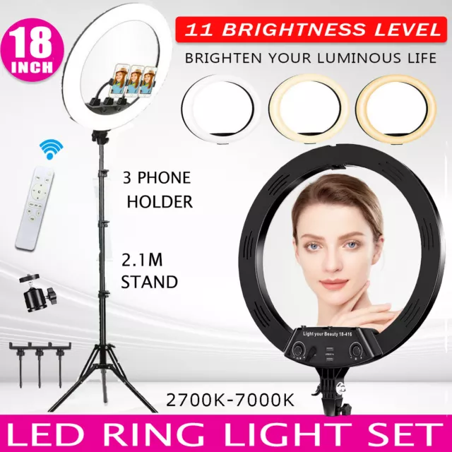 18'' LED Selfie Ring Light with 2.1M Tripod Stand&Cell Phone Holder Makeup Live