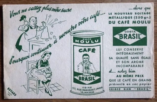 Buvard - Café Costa Brasil - Femme Moulin À Café Tailleur De Pierre Illustrateur