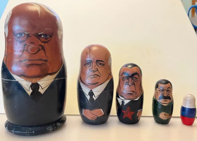 Vintage Russian Nesting Dolls. 4 Russian Leaders....wood.