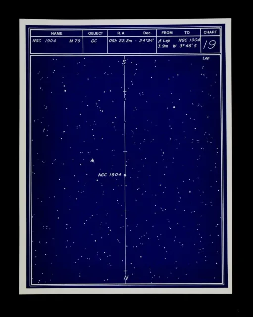 Astronomy Deep Sky Star Chart no 19 Constellation Lepus Globular Cluster Map