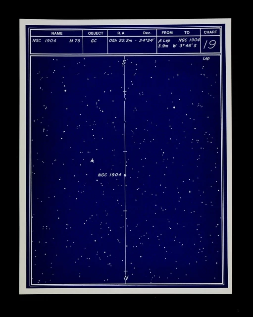 Astronomy Deep Sky Star Chart no 19 Constellation Lepus Globular Cluster Map