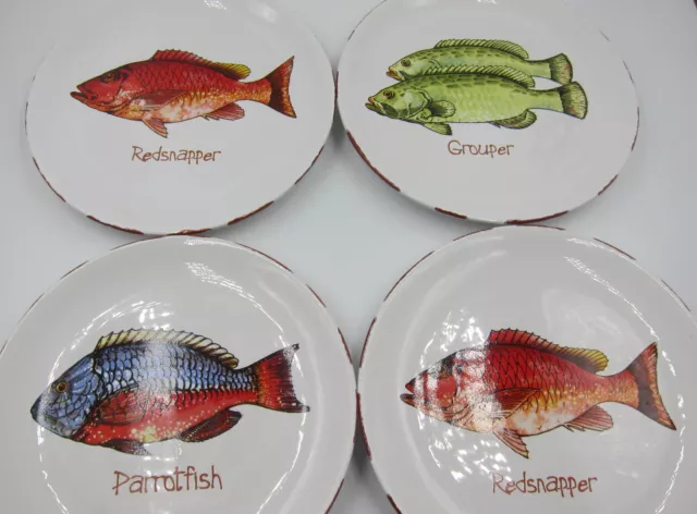 NEW Set of 4 Mudpie Handcrafted Fish 8-Inch Salad Dessert Plates