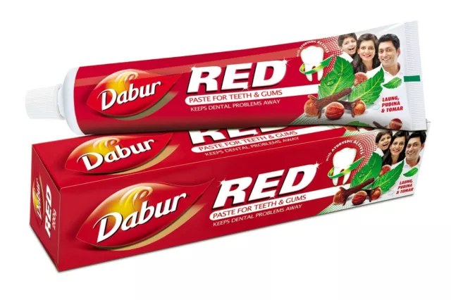 24 x 100 gm dentifricio rosso Dabur a base di erbe non fiorito cura dentale D