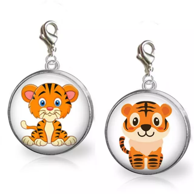 Cute Tiger Cub Glass Dome Clip On Charm Handcrafted Quality Jewelry