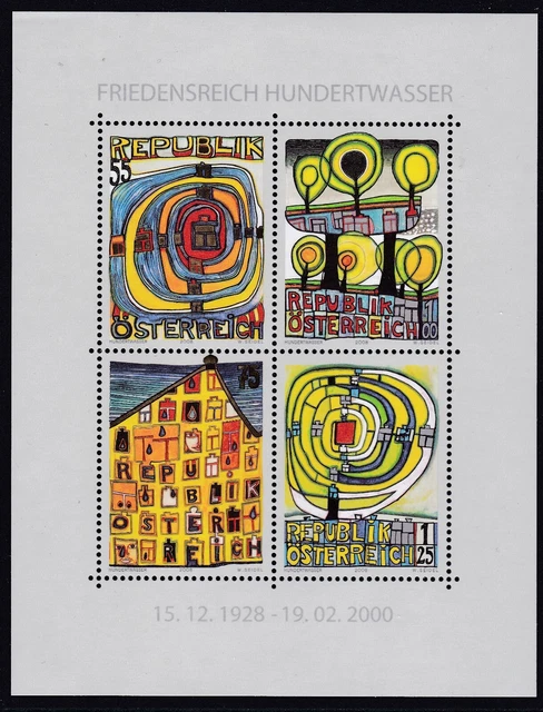 2008 Block 52 Geburtstag Friedensreich Hundertwasser Postfrisch ** MNH 2792-2795