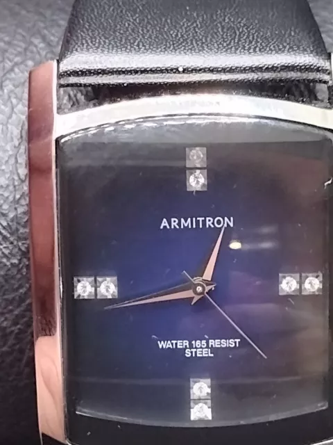 Armitron Men'S Genuine Crystal Accented Leather Strap Watch