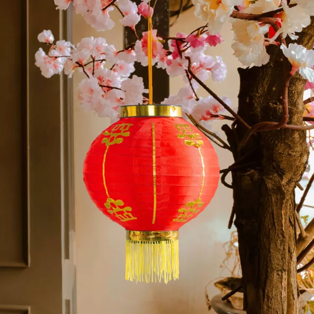 Traditional Decorative Red Chinese Hanging Party Lantern Asian Style, Set of 4