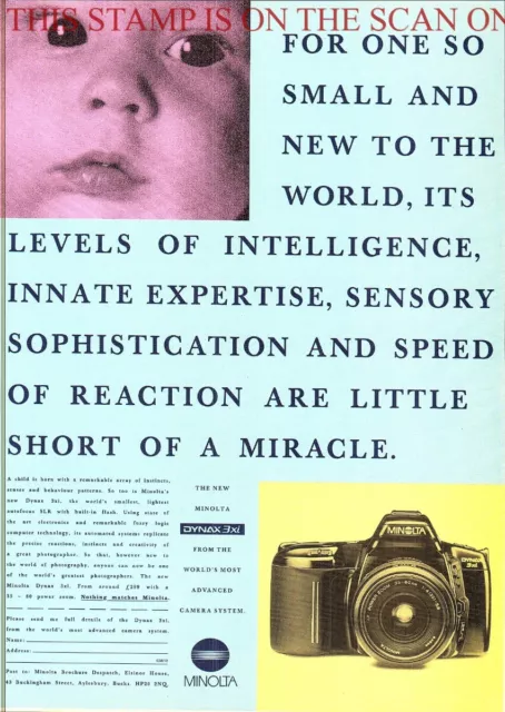 MINOLTA 'Dynax 3xi' Autofocus SLR Camera ADVERT : Original 1992 Print Ad 705/63