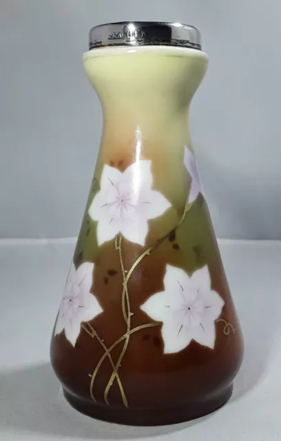 Vintage Antique Silesien Porcelain Germany Small Vase With Solid Silver Rim