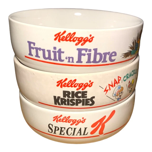 3X VINTAGE KELLOGGS Breakfast Cereal Bowls 1987 Special K , Rice