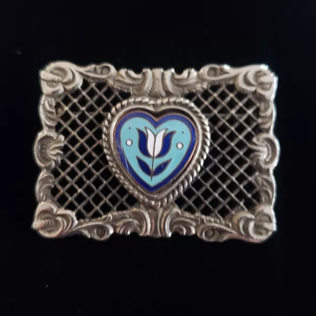 VINTAGE BROOCH HEART Enamel Silver Tone Collectible Costume Jewelry Pin ...