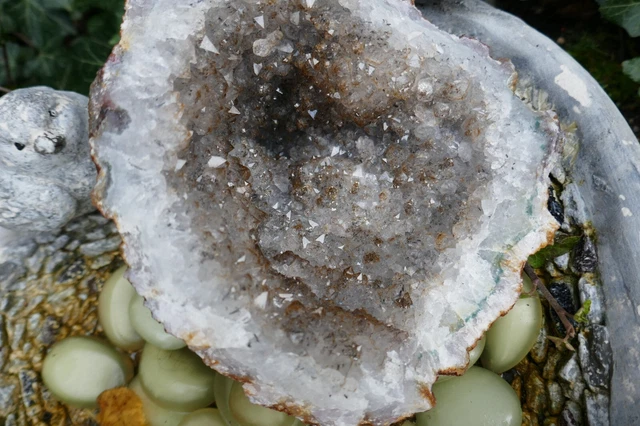XXL Druse Geode ᴓ 25 cm; 5,2 KG Kristall BERGKRISTALL RAUCHQUARTZ Sammlerstück