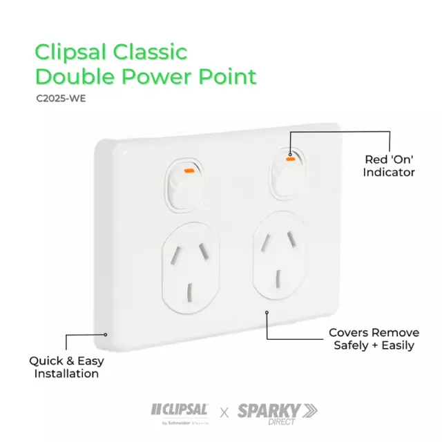 Clipsal by Schneider Electric  Clipsal Classic C2025-WE | 10 amp Double Power Po