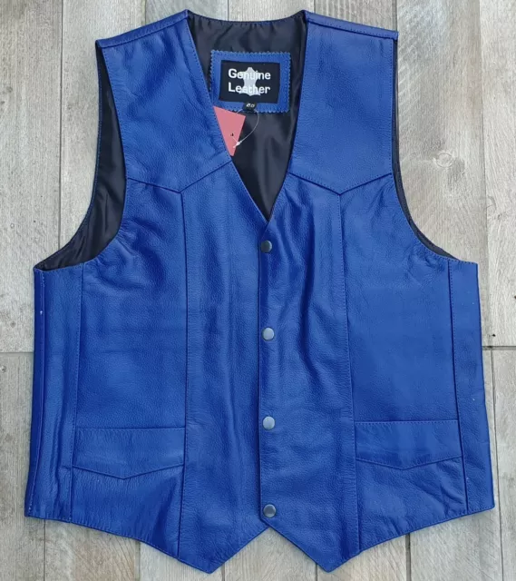 Gilet / Jacket en Cuir couleur BLEU - personnalisable ( idéal biker / country )