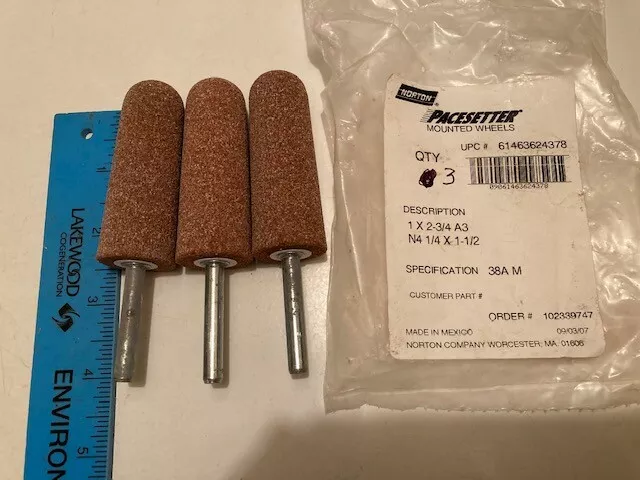Norton Aluminum Oxide Vitrified Mounted Point Grinding Wheel 1" X  2 3/4"  3 Pc
