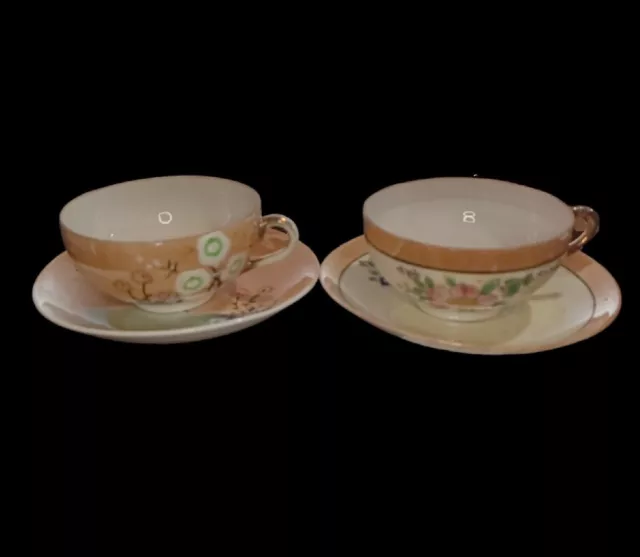 Vintage Japanese Lusterware 6 oz Tea Cups & Saucers - Set of 2 Preloved GC