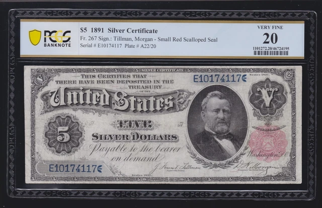 US 1886 $5 Grant Silver Certificate FR 267 PCGS 20 VF (117)