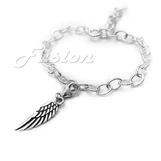 Solid .925 Sterling Silver Angel Wing Charm Clip-on ADD CHARM TO BRACELET CH23 2