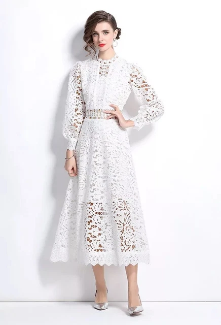 Robe Ou Chemise De Nuit Longue Brodée Dentelle Anglaise - Vintage Blanche Taille 36/38
