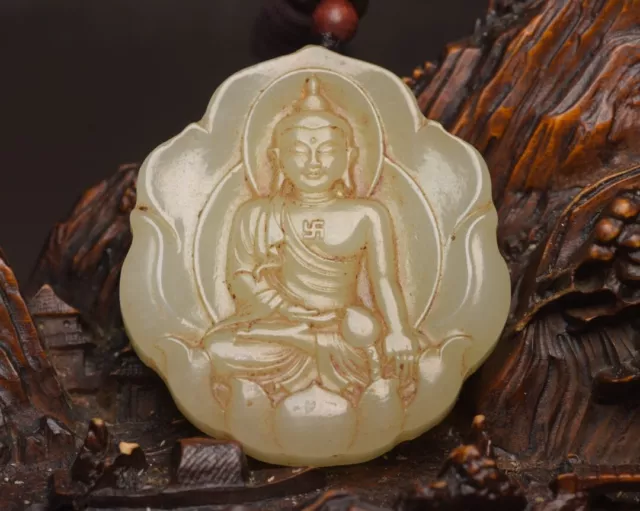 Chinese Natural Hetian Jade Carving Kwan Yin Statue Pendant Jewelry Collection