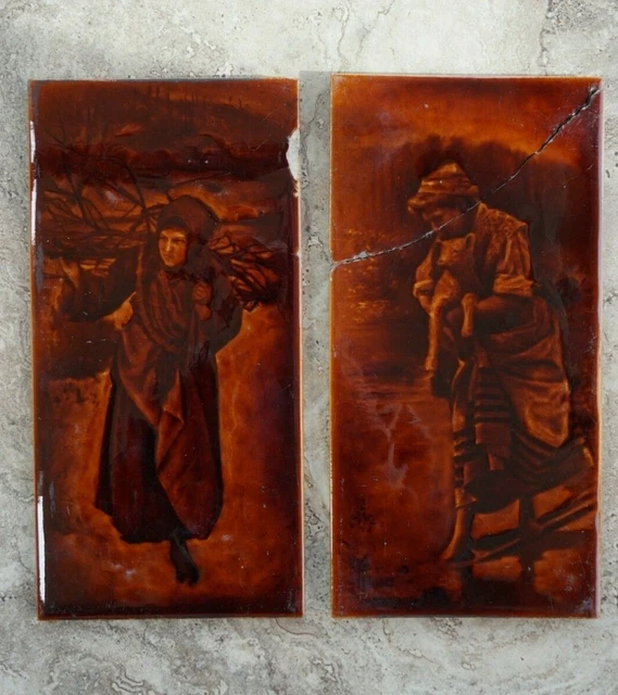 PAIR of Embossed Antique Victorian Tiles