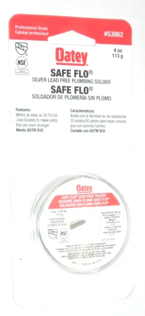 Oatey 53062 Safe Flo Silver Lead Free Plumbin Solder Wire 0.117 Dia 4 oz Roll