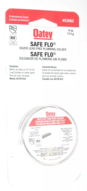 Oatey 53062 Safe Flo Silver Lead Free Plumbin Solder Wire 0.117 Dia 4 oz Roll