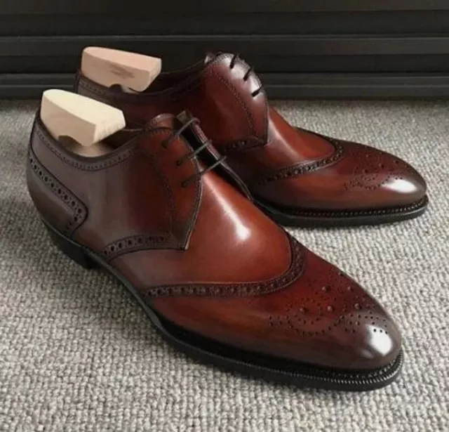 MEN HANDMADE BROWN Leather Lace up Dress Shoes Formal Casual Men Dress ...