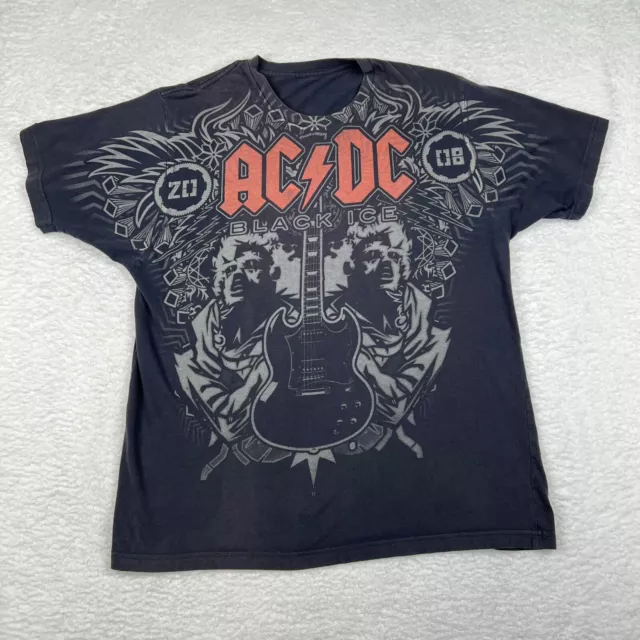 ACDC Shirt Mens XL Black Short Sleeve Black Ice Tour Thrashed Concert Band Tee