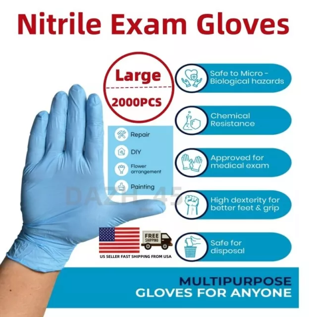 2000 Gloves Blue Nitrile Disposable Exam Glove 4 Mil (Vinyl,Latex,Powder Free)-L