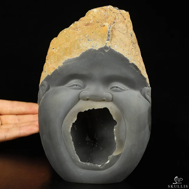 Original 6.8" Agate Geode Hand Carved Crystal Skull Fine Art Sculpture