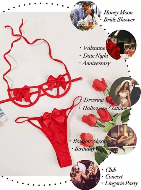 Lingerie natalizie sexy Unwrap Me da donna biancheria intima rossa fiocco orsacchiotto regali di Babbo Natale 3