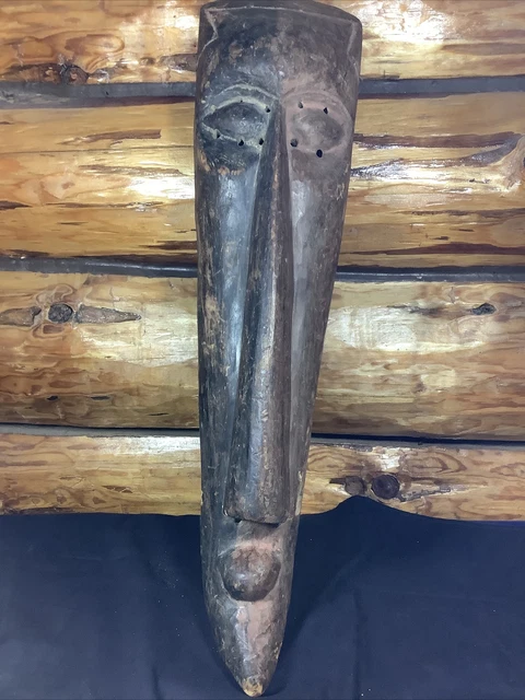 Vintage Large Wooden Carved Mask With Pointy Chin African Mask