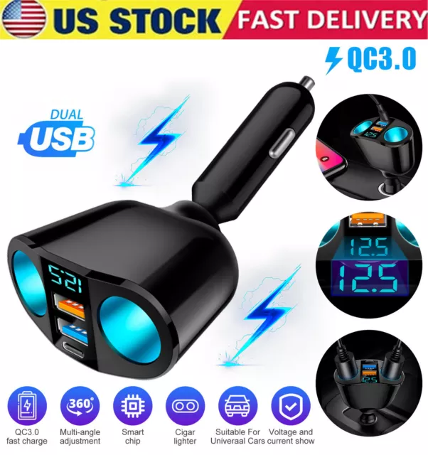 Dual USB Car Cigarette Lighter Socket Splitter Power Adapter Charger Outlet 12V