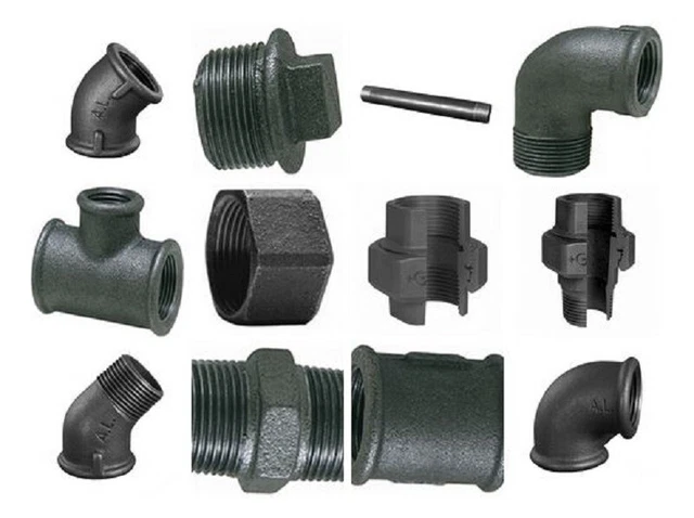 Fitting filettato fuso temperato nero 1 pollice DN 25 doppio nippolo pezzo a T manicotto arco