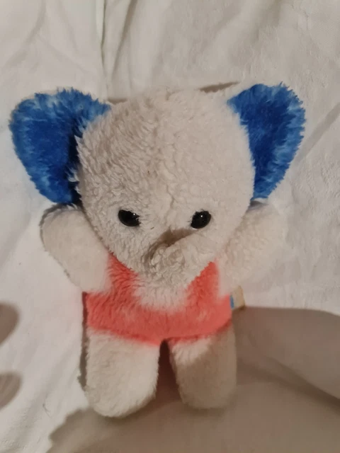 doudou peluche éléphant vintage blanc bleu rouge marque Pastel tbé