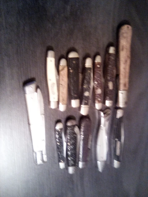 13 Vintage Bone Stag John Primbel Buck Remington Pal Kutmaster Knife Lot #28