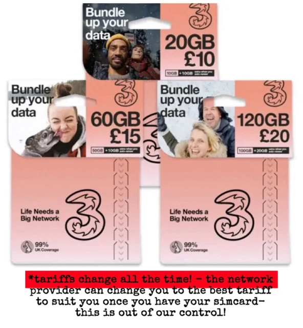 Three SIM Card 4G 5G  PAYG Nano/Micro/Standard TRIO Pay As You Go 3 Combi SIM UK
