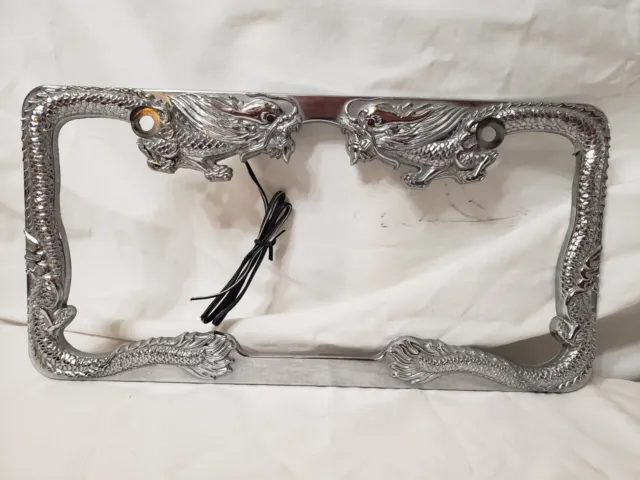 Metal License Plate Frame Dragon Eyes Lighted Working Condition