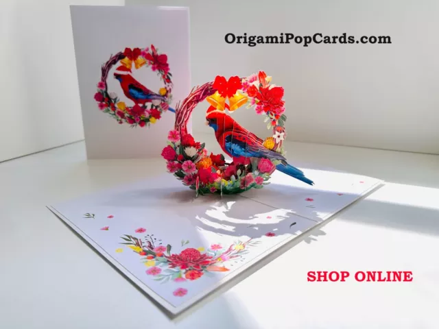 Origami Pop Cards Aussie Bird Crimson Rosella Merry Christmas Pop Card Handmade