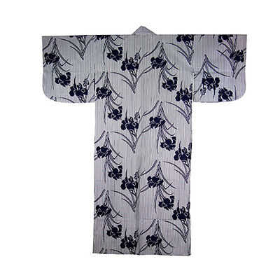 Japanese Yukata Kimono Robe Sash Belt Women 58" Cotton Iris Flower Made in Japan