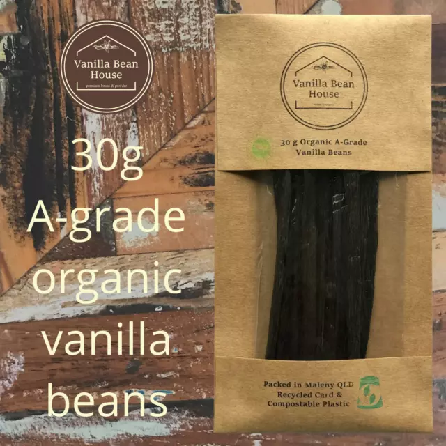 Vanilla Beans 16cm+, Organic A-Grade Plump - 30g, FREE AU shipping
