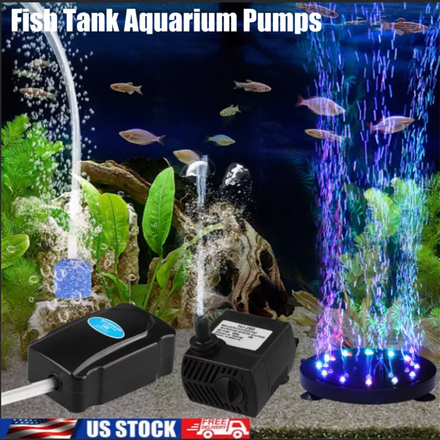 Fish Tank Air Bubble Oxygen Air Pump Stone Aerator Silent For Aquarium Pond US