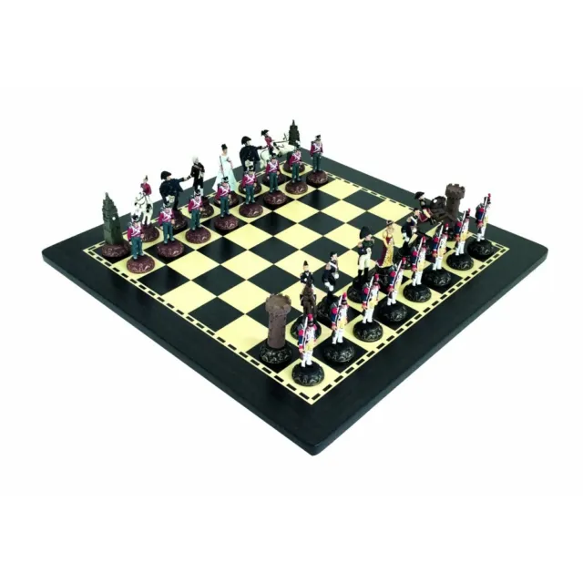 WATERLOO BATTLE II: Handpainted Chess Set with Wooden Ebony Style Chessboard