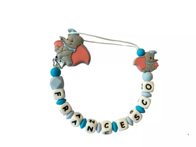 Catenella Portaciuccio Dumbo Con Nome Silicone Personalizzata Disney Bimba Bimbo