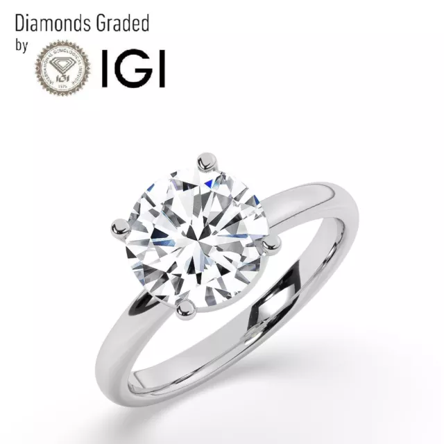 IGI, 2.00 CT, Solitaire Lab-Grown Round Diamond Engagement Ring, 18K White Gold