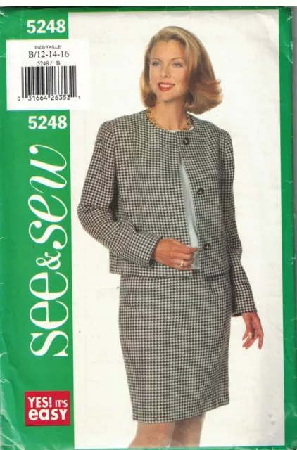 5248 Butterick See & Sew Sewing Pattern Misses Loose Fitting Jacket Top Skirt ff